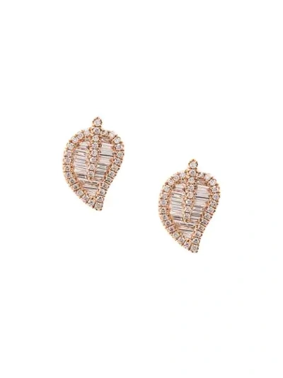 Shop Anita Ko 18kt Rose Gold Diamond Leaf Studs