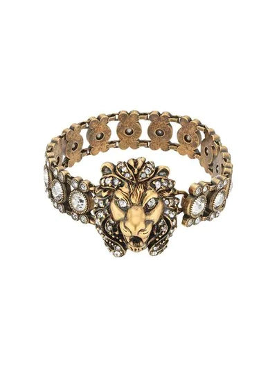 Shop Gucci Lion Head Bracelet With Crystals In 8062