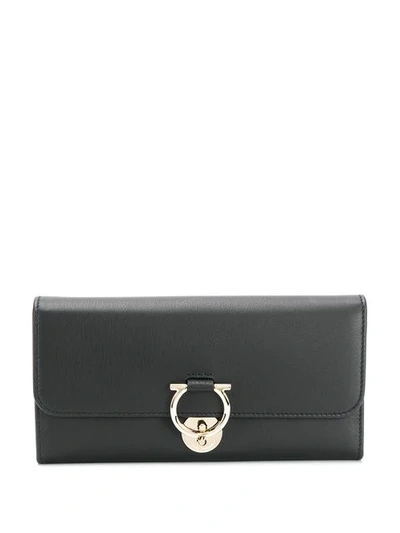 Shop Ferragamo Foldover Gancio Wallet In Black