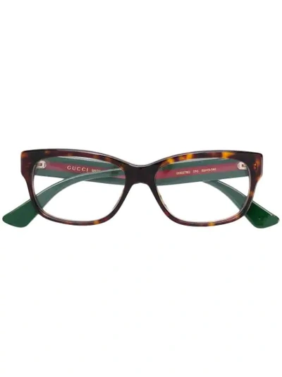 Shop Gucci Rectangular Frame Glasses In Brown