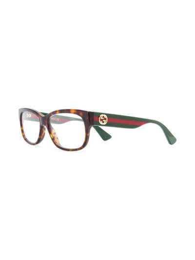 GUCCI EYEWEAR RECTANGULAR FRAME GLASSES - 棕色
