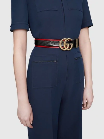 Shop Gucci Double G Buckle Belt In Black