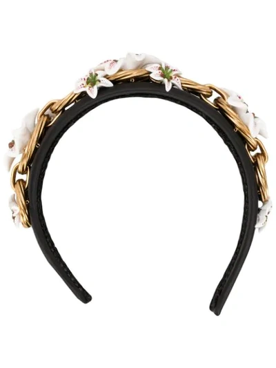 Shop Dolce & Gabbana Floral Appliqué Headband In Black