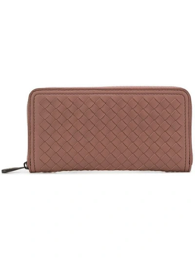 Shop Bottega Veneta Intrecciato Weave Zip Wallet In Pink