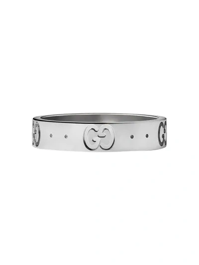 Shop Gucci Icon Thin Band Ring In 9000 White Gold