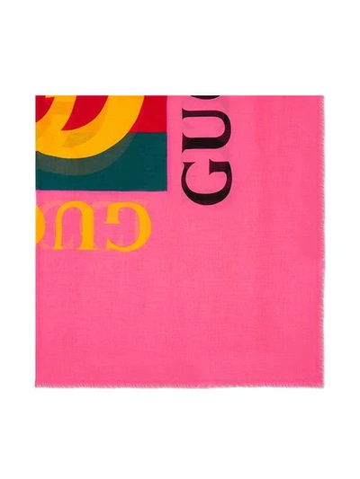 Shop Gucci Multicoloured Vintage Logo Scarf In Pink