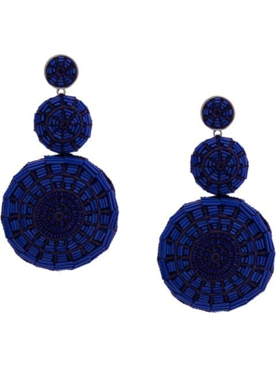 Shop Mignonne Gavigan Embroidered Circle Earrings In Blue