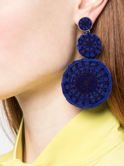 Shop Mignonne Gavigan Embroidered Circle Earrings In Blue