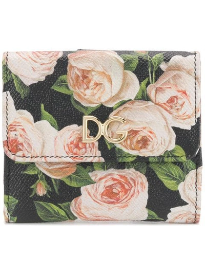 Shop Dolce & Gabbana Rose Print Wallet In Black
