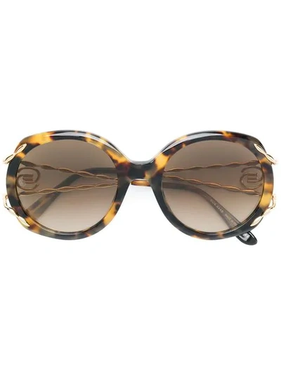 Shop Elie Saab Tortoiseshell Oversized Logo Sunglasses In Brown