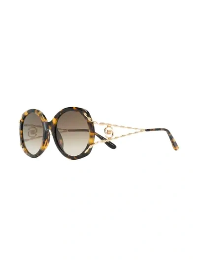 Shop Elie Saab Tortoiseshell Oversized Logo Sunglasses In Brown
