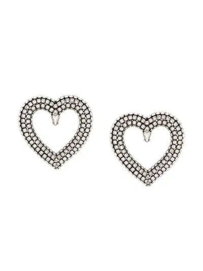 Shop Balenciaga Heart Strass Earrings In Silver