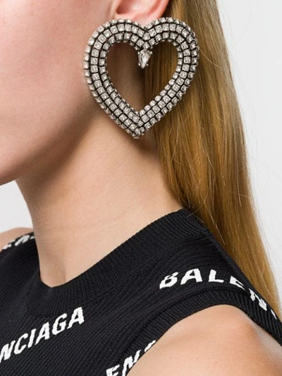 Shop Balenciaga Heart Strass Earrings In Silver