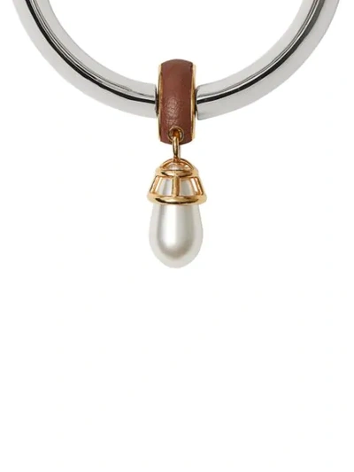 Shop Burberry Faux Pearl Detail Palladium-plated Bangle In Silver