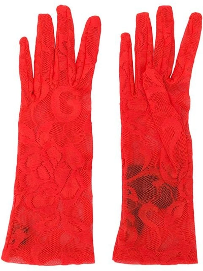 Shop Gucci Handschuhe Aus Floraler Spitze In Orange