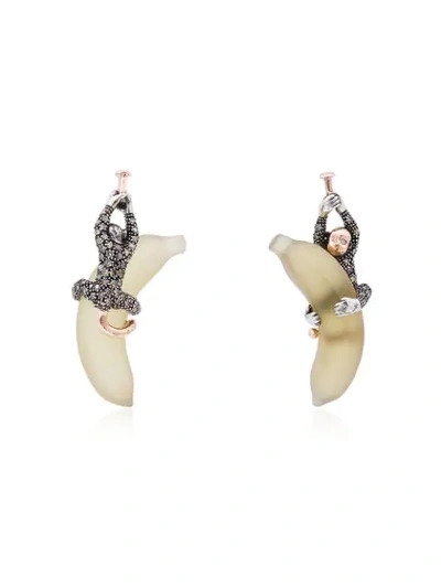 Shop Bibi Van Der Velden 18k Rose Gold Monkeys On Bananas Hanging Parts Earrings In Metallic