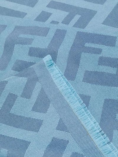 Shop Fendi Ff Motif Knit Scarf In Blue