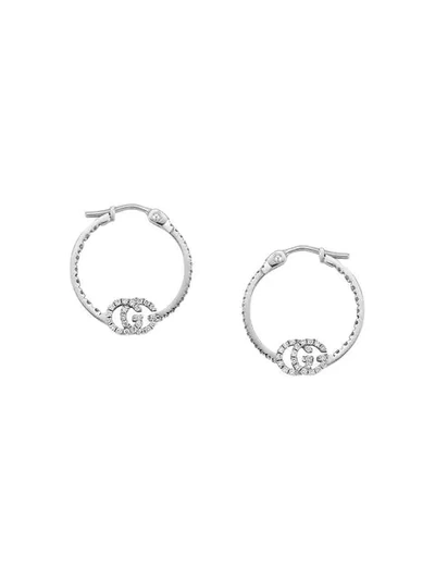 Shop Gucci Gg Running Earrings With Diamonds In Silver