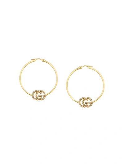 Shop Gucci Gg Running Earrings With Diamonds, Small In Gold