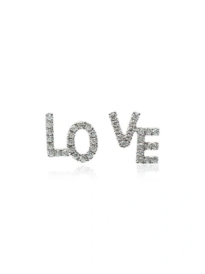 Shop Rosa De La Cruz White Gold And Diamond Love Studs - Metallic