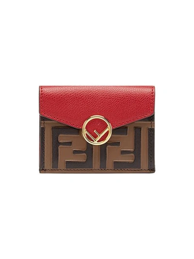 Shop Fendi F Micro Trifold Wallet In Brown