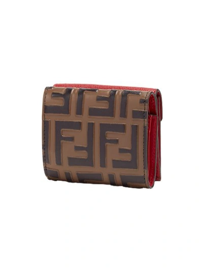 Shop Fendi F Micro Trifold Wallet In Brown