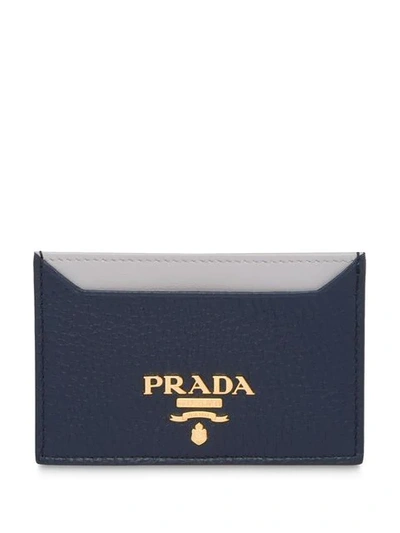 Shop Prada Leather Cardholder In Blue