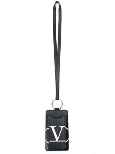 Shop Valentino Vlogo Cardholder Lanyard In Black