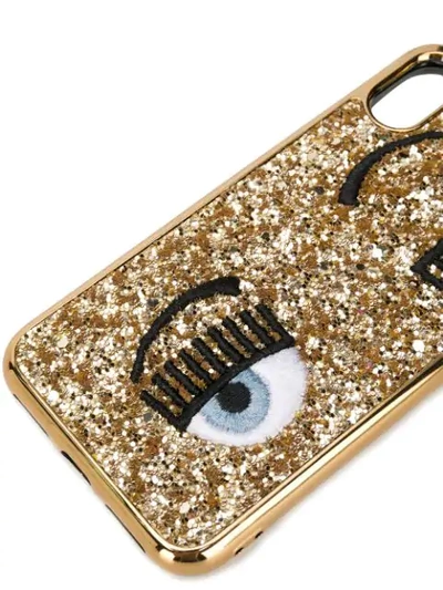 Shop Chiara Ferragni Embroidered Wink Phone Case In Gold