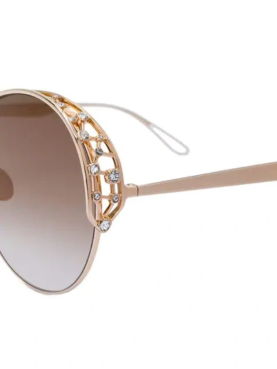 Shop Elie Saab Swarovski Crystal-embellished Round-frame Sunglasses In Yellow