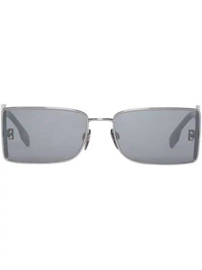 Shop Burberry ‘b' Lens Detail Rectangular Frame Sunglasses In Grey