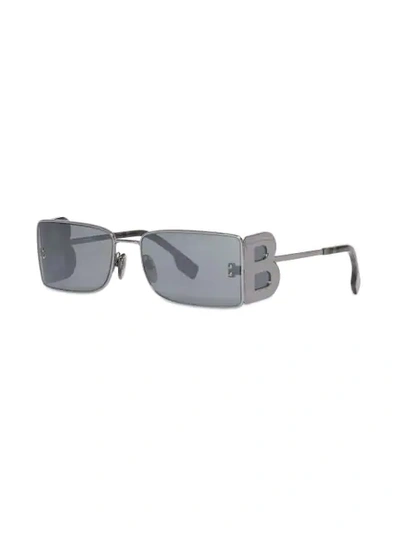 Shop Burberry ‘b' Lens Detail Rectangular Frame Sunglasses In Grey