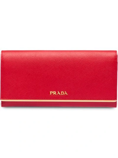 Shop Prada Leather Wallet In Red