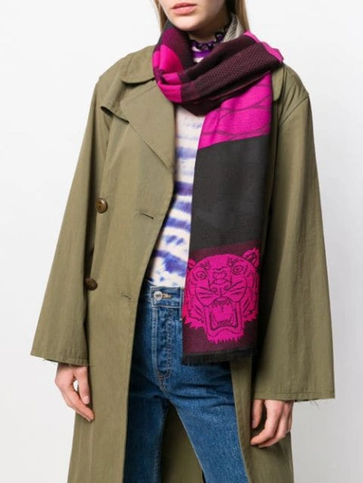 Shop Kenzo Frayed Tiger Scarf In Pink