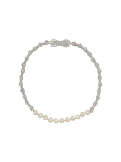 Shop Burberry Pearl Detail Bicycle Chain Palladium-plated Necklace In Silver