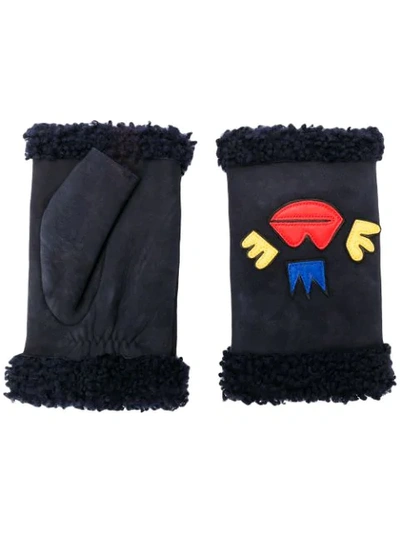 AGNELLE PATCH EMBROIDERED GLOVES - 蓝色