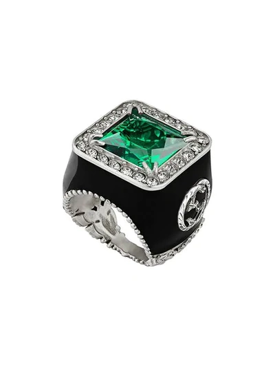 Shop Gucci Ring With Stone And Crystals In Green