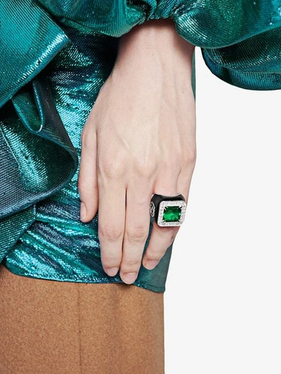 Shop Gucci Ring With Stone And Crystals In Green