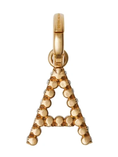 Shop Burberry Crystal ‘a' Alphabet Charm In Gold