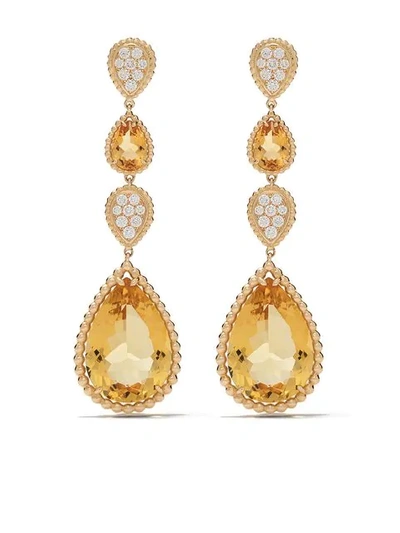 Shop Boucheron 18kt Yellow Gold Serpent Bohème Citrine And Diamond S Motif Pendant Earrings In Yg