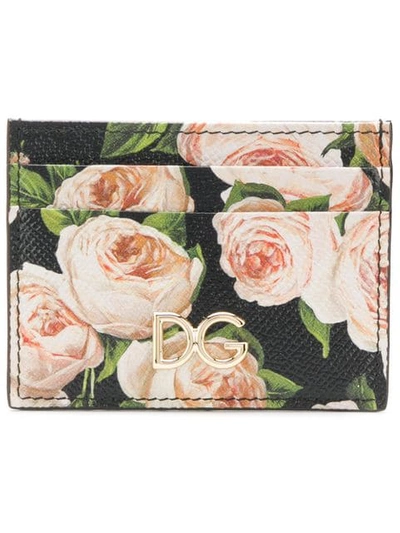 Shop Dolce & Gabbana Dauphine Floral Cardholder In Black