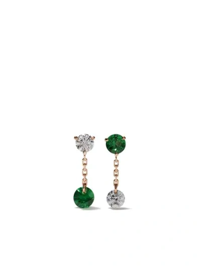 Shop Raphaele Canot 18kt Rose Gold Set Free Mismatch Tsavorite And Diamond Earrings