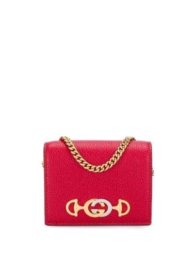 Shop Gucci Horsebit Gg Logo Plaque Wallet In Red