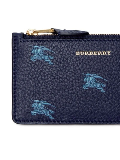 Shop Burberry Equestrian Knight Leather Zip Card Case In Blue