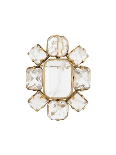 Shop Goossens Crystal-embellished Geometric Brooch In Neutrals