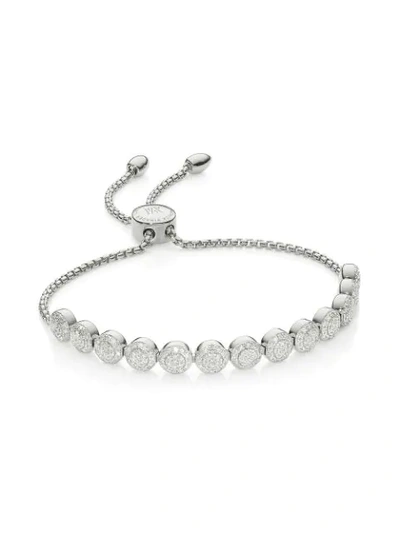 Shop Monica Vinader Fiji Mini Button Chain Diamond Bracelet In Silver