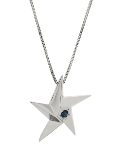 Shop Daou 18kt White Gold Blue Sapphire Star Pendant In Silver