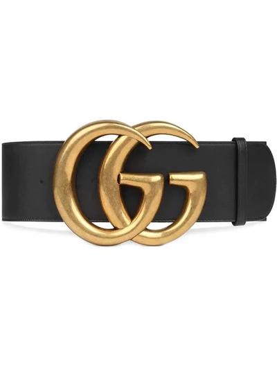 Shop Gucci Wide Leather Belt With Double G In Black
