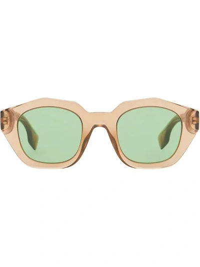 Shop Burberry Geometric Frame Sunglasses In Brown