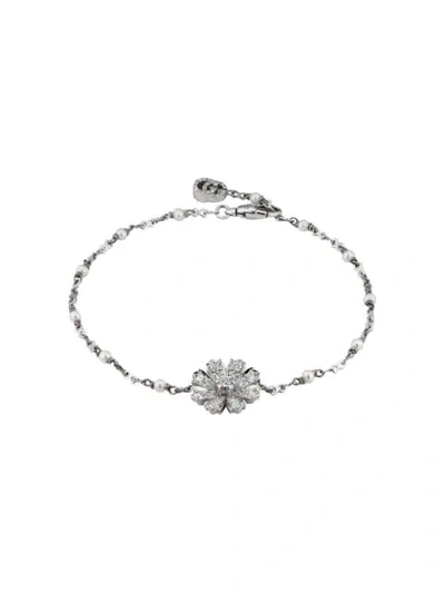 Shop Gucci Bracelet With Flower, Diamonds And Pearls In White